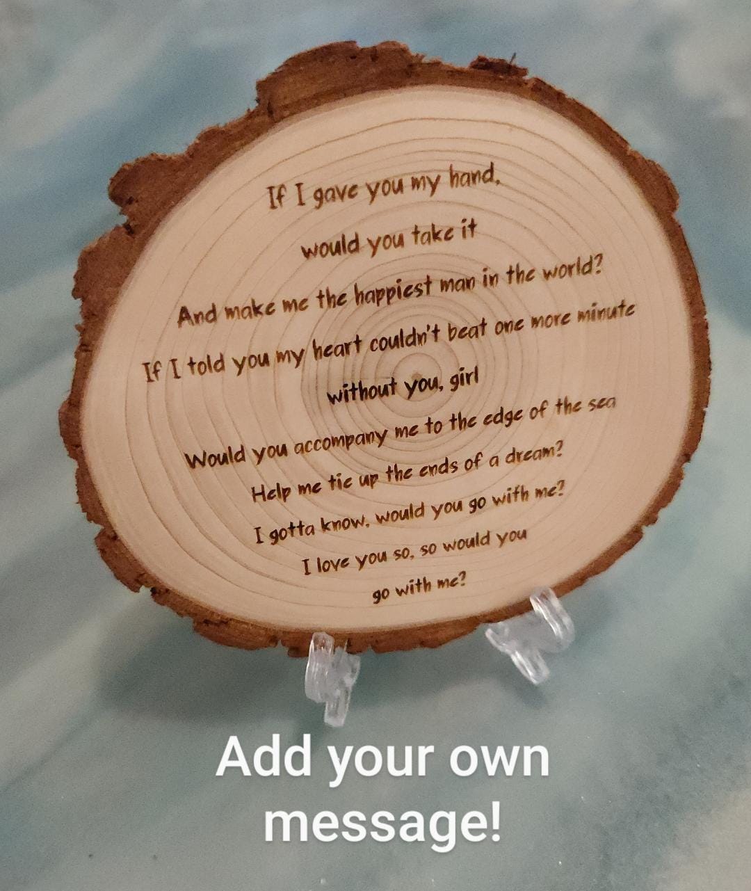 Custom Couple's Romantic Heart Rustic Wedding Gift Initials Engraved in a Tree Anniversary Cute Wood Carved Unique Present Table Decor - Custom Wood Token Close-Up View