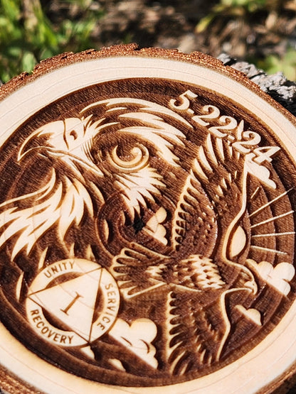 Spirit Hawk recovery chip back with serenity prayer