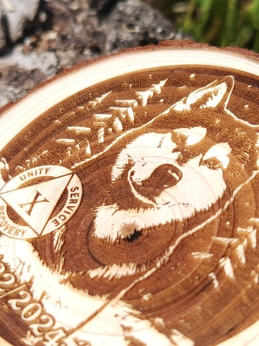Personalized Husky - Engraved Wood Slice Front Design