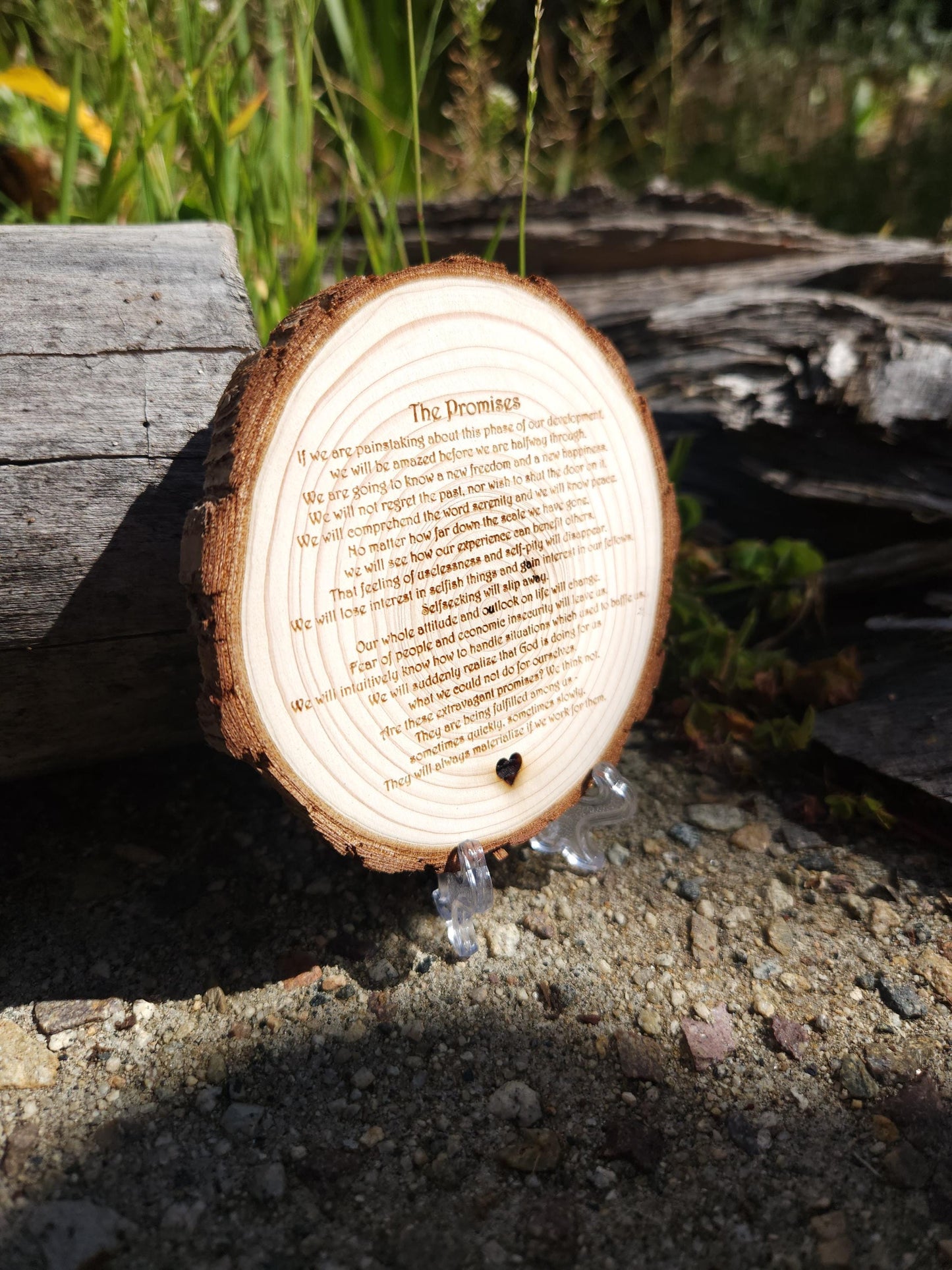 AA Milestone Gift: Engraved Wood Slice Medallion - Alcoholics Anonymous Wellness - Personalized Milestone Medallion Detail