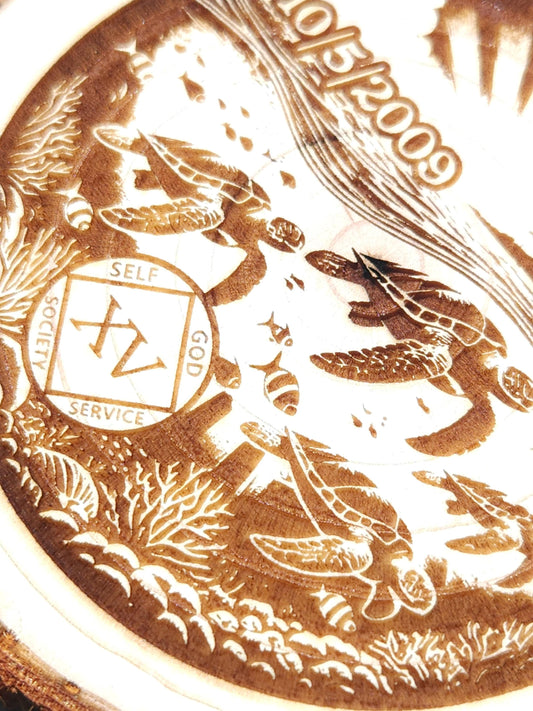 Sea Turtle Family - Engraved Wood Slice Front Design