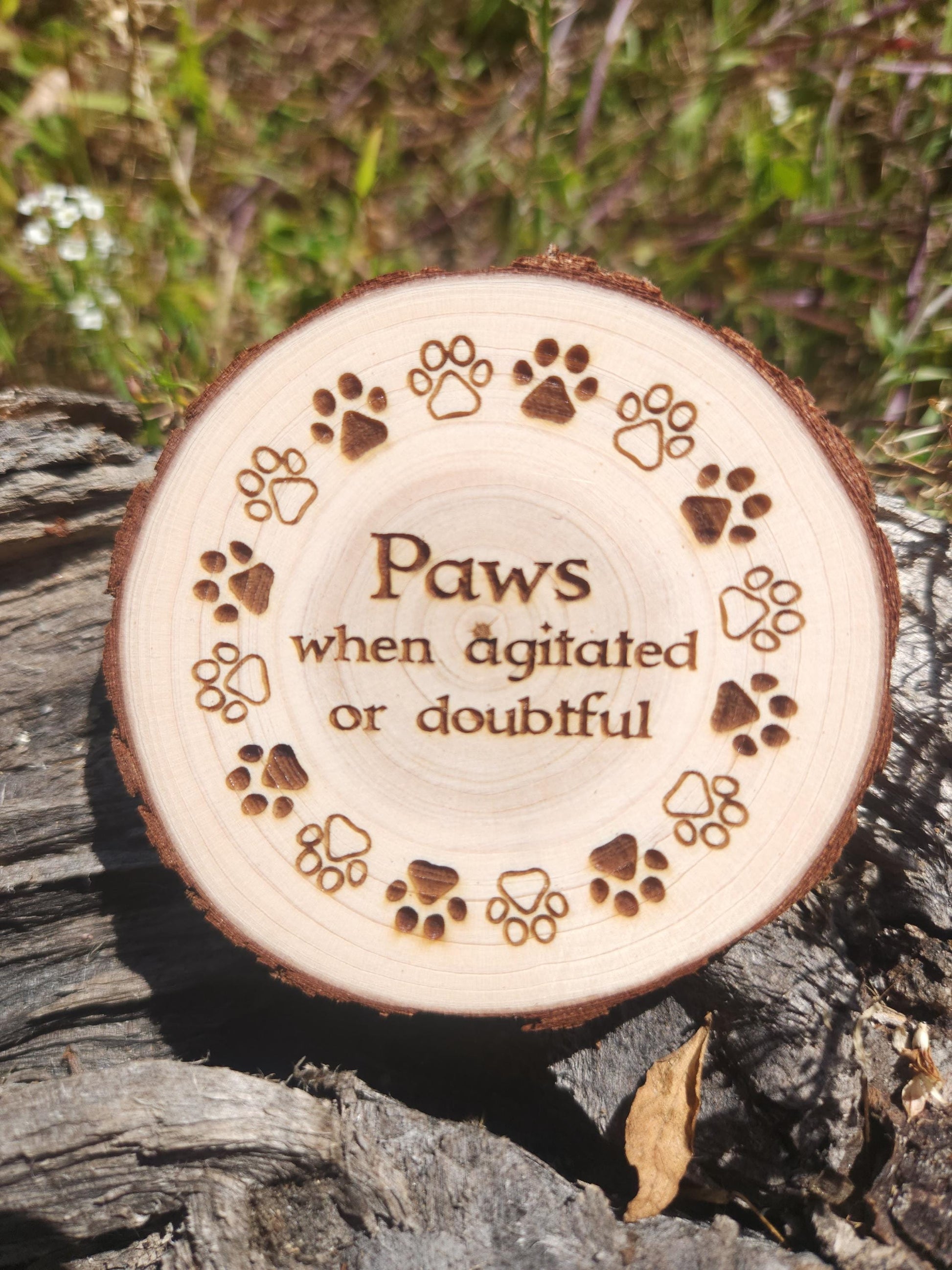 Fur Babies wood medallion natural grain detail