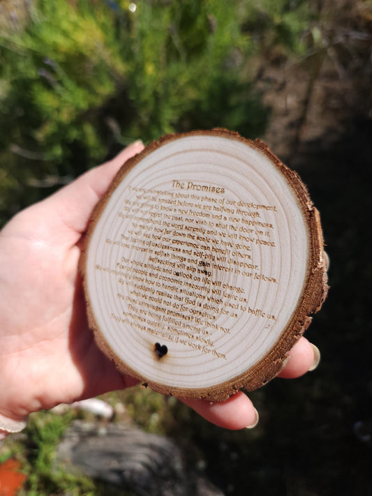 AA Milestone Gift: Engraved Wood Slice Medallion - Alcoholics Anonymous Wellness - Engraved Wood Slice Front Design