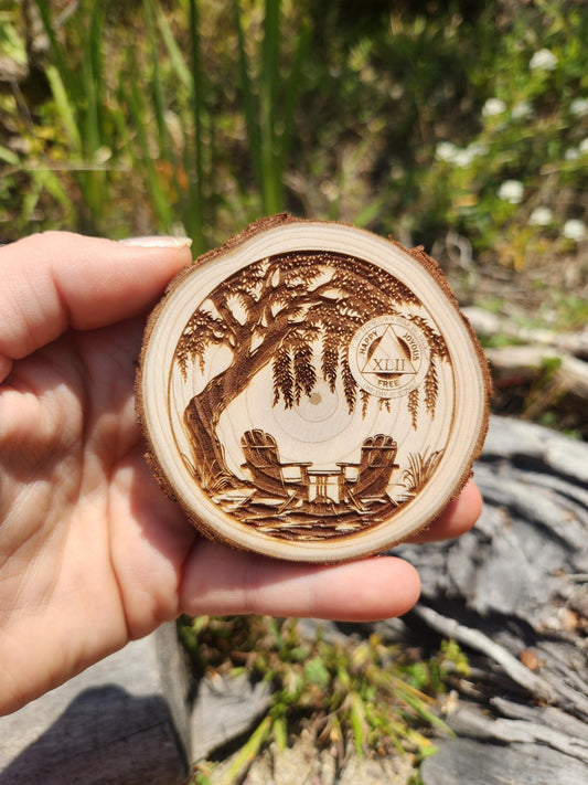 Meeting Under the Pepper Tree Custom - Engraved Wood Slice Front Design