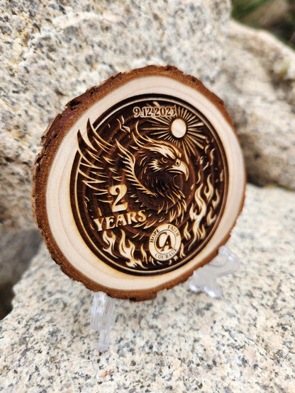 Fiery Phoenix wood medallion natural grain detail