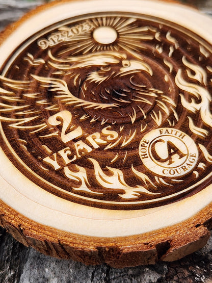 Fiery Phoenix personalized AA sobriety medallion front view