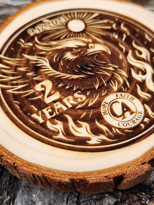 Fiery Phoenix personalized AA sobriety medallion front view