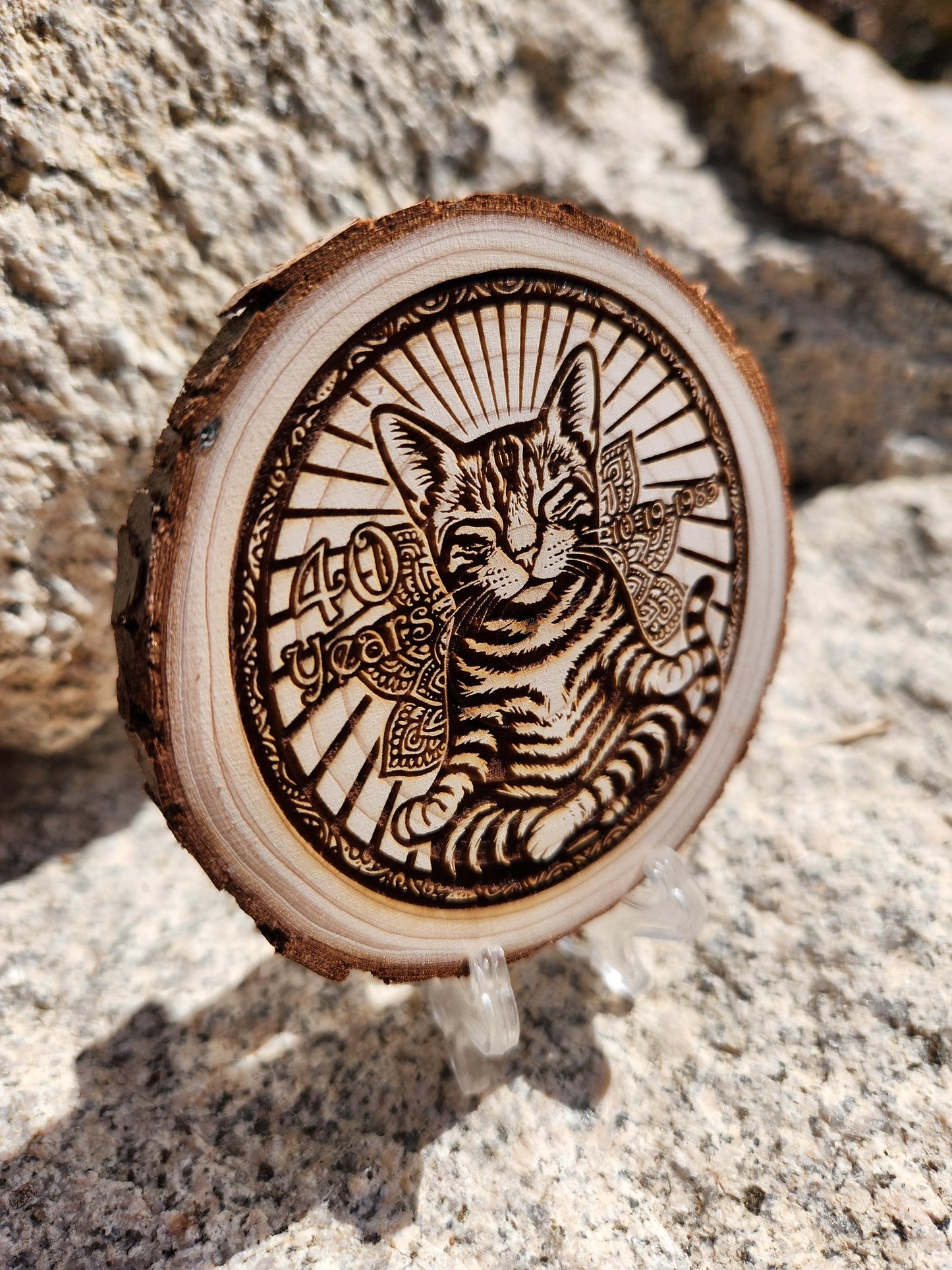 Sobriety Coin: Peaceful Cat Engraved recovery chip back with serenity prayer