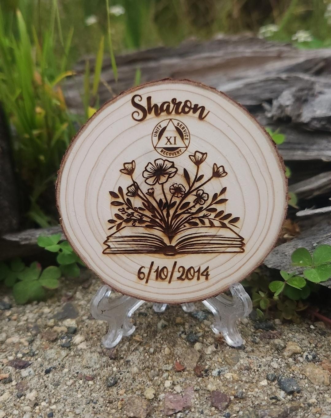 Book of Love personalized AA sobriety medallion front view